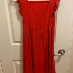 Red Sleeveless Dress with Ruffle Details